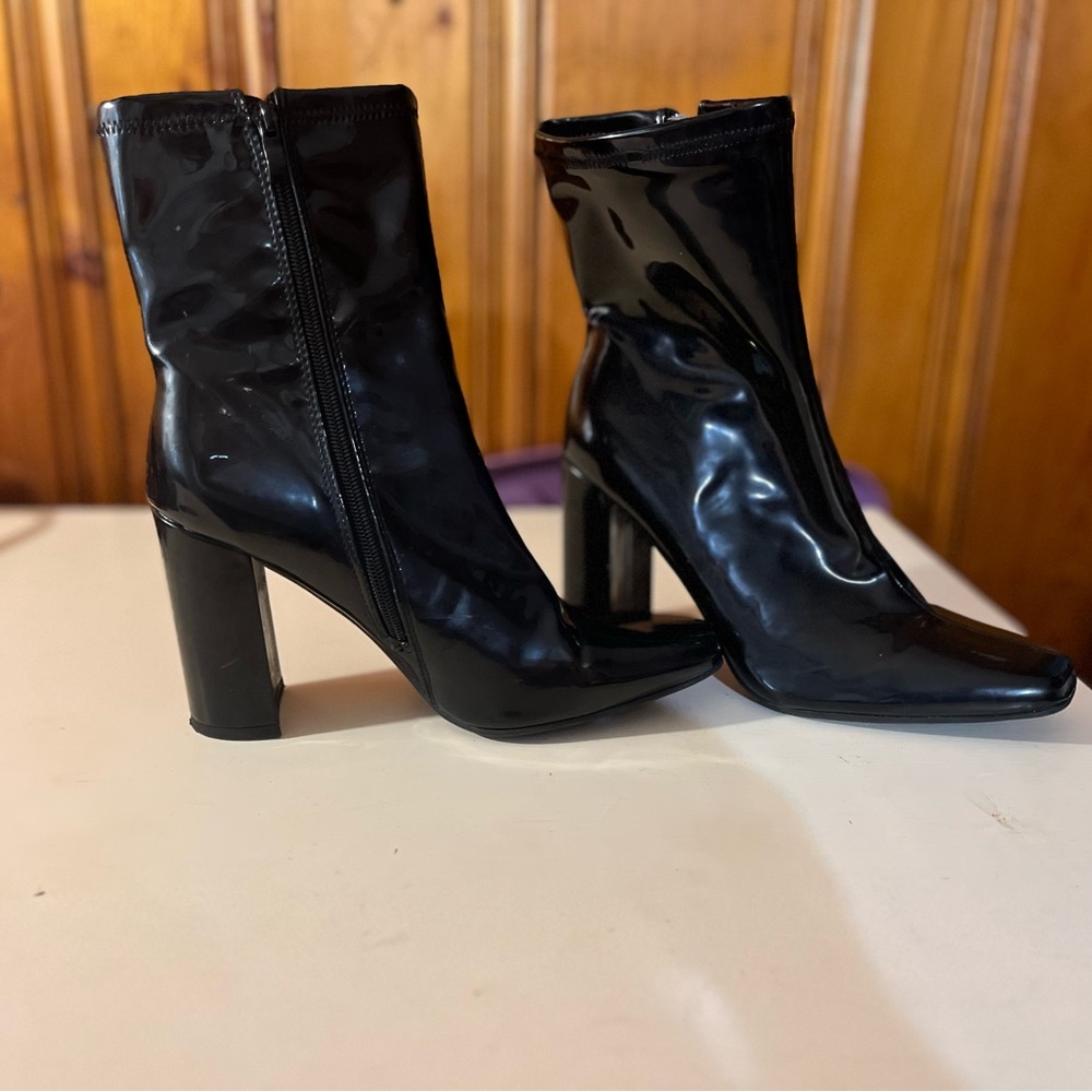 Black Patent Leather Ankle Boots